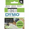 Dymo Label Tape, f/DYMO Labelmakers, 1/4inx23ft , Black/White DYMS0720780